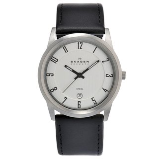 Skagen Men's Stainless Steel Leather Strap Watch
