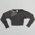 Paulinie Girl's Charcoal Flower Applique Long Sleeve Top
