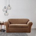 Stretch Metro Two-piece Brown Loveseat Slipcover