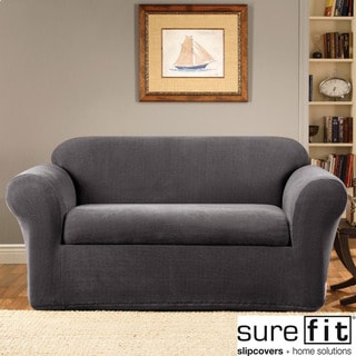 Stretch Metro Two-piece Grey Loveseat Slipcover-Image