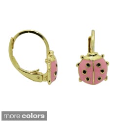 Junior Jewels 18k Yellow Gold Overlay Enamel Ladybug Leverback Earrings