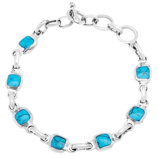 Handcrafted Mexican Alpaca Silver and Turquoise Cube Bracelet (Mexico)