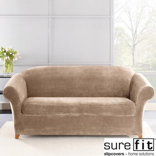 Stretch Plush Sable Sofa Slipcover-Image