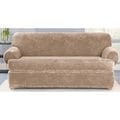 Stretch Plush Sable T-Cushion Sofa Slipcover