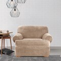 Stretch Plush Sable T-Cushion Chair Slipcover