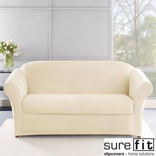 Stretch Plush Cream Sofa Slipcover-Image