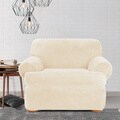 Stretch Plush Cream T-Cushion Chair Slipcover