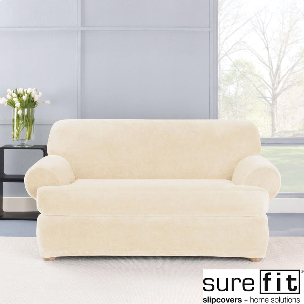 Stretch Plush Cream Tcushion Loveseat Slipcover Overstock Shopping