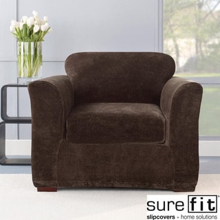 Stretch Plush Chocolate Chair Slipcover-Image