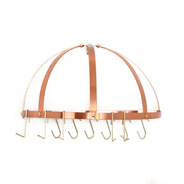 Old Dutch Satin Copper Wall Mount Pot Rack with Grid and 12 Hooks