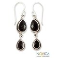 Sterling Silver 'Midnight Teardrops' Onyx Earrings (India)