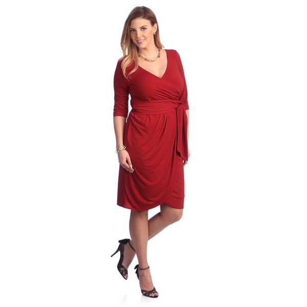 Kiyonna Women's Plus Size Red Jersey Wrap Dress