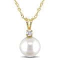 Miadora 14k Yellow Gold Freshwater Pearl and Diamond Necklace (8-8.5 mm)