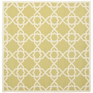 Handmade Moroccan Green/ Ivory Dhurrie Wool Rug (6' Square)