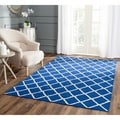 Hand-woven Moroccan Dhurrie Dark Blue Wool Rug