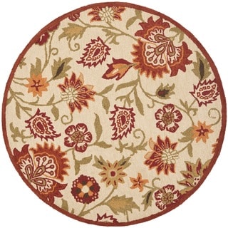 Handmade Blossom Paisley Beige Wool Rug (8' Round)