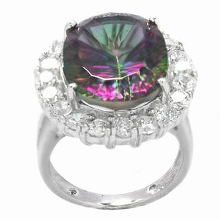 De Buman Sterling Silver Mystic Quartz and Cubic Zirconia Ring