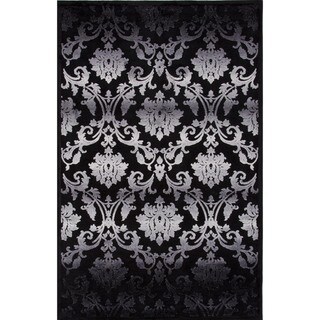 Transitional Gray/ Black Viscose/ Chenille Rug (5' x 7'6)