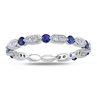 Miadora 18k Gold Sapphire and 1/6ct TDW Diamond Ring (G-H, SI1-SI2)