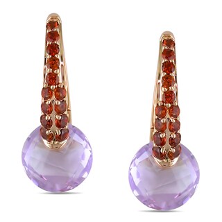 Miadora 14k Rose Gold Pink Amethyst and Garnet Hoop Earrings