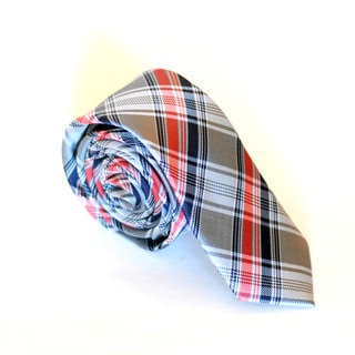 Skinny Tie Madness Men's Grey Plaid Skinny Tie