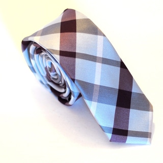 Skinny Tie Madness Men's Blue/ Burgandy Plaid Skinny Tie