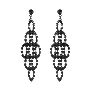 Roman Black-plated Faceted Black Crystal Marquise Dangle Earrings