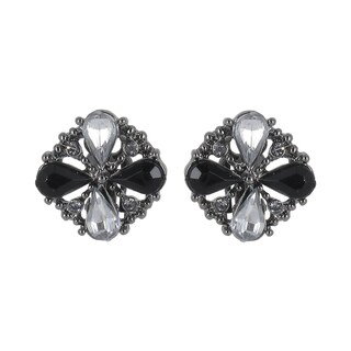 Roman Black-plated Black and Clear Crystal Clip-on Earrings