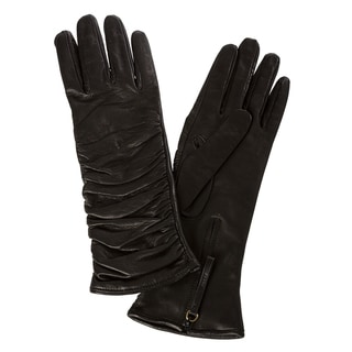 Prada Women's Ruched Black Lambskin Long Gloves