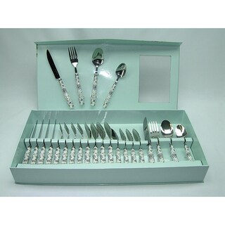 Fabulous Threestar Blue and Gold Floral 24-piece Flatware Set