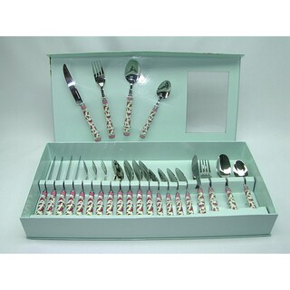 Fabulous Threestar Pink Floral 24-piece Flatware Set