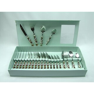 Fabulous Threestar Pink Floral 24-piece Flatware Set