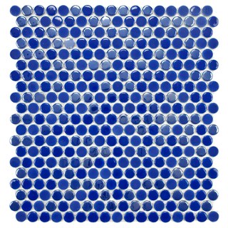 SomerTile 11.25x12-in Posh Penny Round Blueberry Porcelain Mosaic Tile (Pack of 10)
