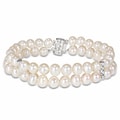 Miadora Sterling Silver Freshwater Pearl Two-strand Bracelet (6.5-7 mm)
