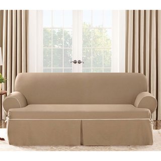 Sure Fit Contrast Cord Cocoa Sofa T-cushion Slipcover