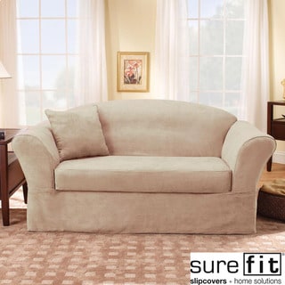 Click to Enlarge for Sure Fit Suede Supreme Taupe Loveseat Slipcover Sure Fit Suede Supreme Taupe Loveseat Slipcover-Image