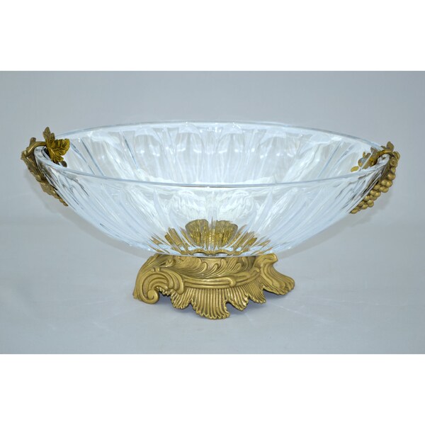 Threestar Clear Crystal with Gold Base Oval Serving Dish
