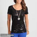 Hanna & Gracie Women's Black Sequin Striped Top