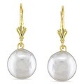Miadora 14k Yellow Gold Coin Pearl Dangle Earrings (10-11 mm)