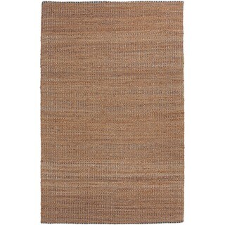 Natural Solid Jute/ Cotton Tan/ Blue Rug (2'6 x 4')