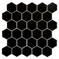 SomerTile Victorian Hex Glossy Black Porcelain Mosaic Tiles (Case of 10)