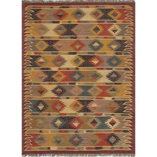 Handmade Flat Weave Tribal Multicolor Jute Rug (5' x 8')