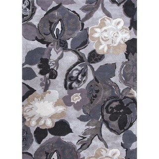 Transitional Floral Blue Wool/ Silk Rug (8' x 11')