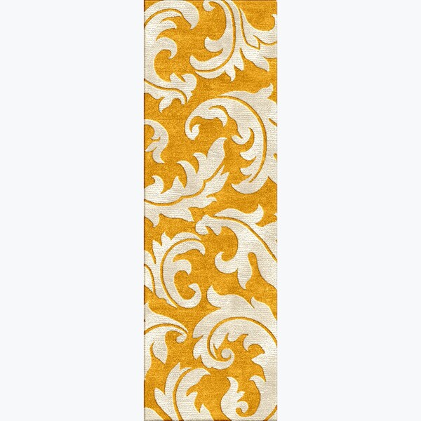 Tufted A43 Transitional Gold/ Yellow Wool/ Silk Runner Rug (2'6 x 8