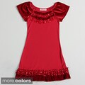 Paulinie Collection Girl's Short Sleeve Velvety Dress with Ruffles