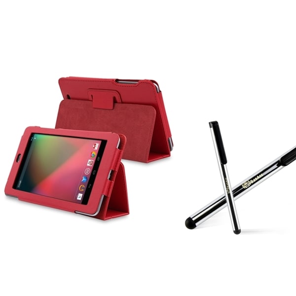 BasAcc Red Leather Case/ Silver Stylus for Google Nexus 7