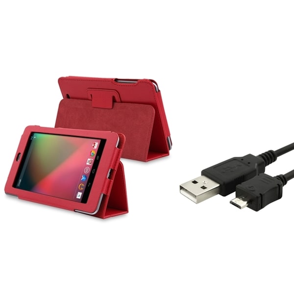 BasAcc Red Leather Case/ USB Cable for Google Nexus 7