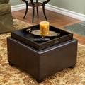 Christopher Knight Home Andrea Brown Leather Tray Top Storage Ottoman