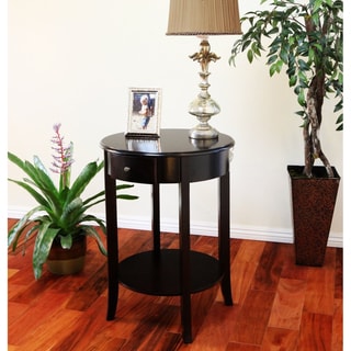Espresso Finish Wood Single-drawer Round Side/ End Table