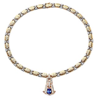Roberto Martinez Art Deco14k Gold Sapphire, Ruby and 1 1/3ct TDW Diamond Necklace (H-I, SI1-SI2)